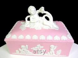 Japan Bisque Porcelain 23 120 Pink Jasperware Cherub and Putti Dresser Box 1920-50