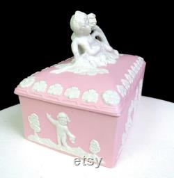 Japan Bisque Porcelain 23 120 Pink Jasperware Cherub and Putti Dresser Box 1920-50