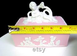 Japan Bisque Porcelain 23 120 Pink Jasperware Cherub and Putti Dresser Box 1920-50