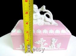 Japan Bisque Porcelain 23 120 Pink Jasperware Cherub and Putti Dresser Box 1920-50