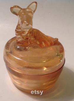 Jeanette Carnival Glass Scottie Dog Powder Jar Trinket Vanity Marigold Vintage