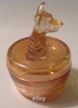 Jeanette Carnival Glass Scottie Dog Powder Jar Trinket Vanity Marigold Vintage