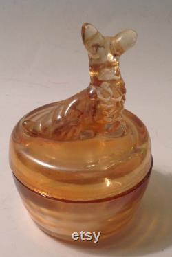 Jeanette Carnival Glass Scottie Dog Powder Jar Trinket Vanity Marigold Vintage