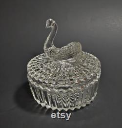 Jeanette Glass Clear Glass Swan Vanity Powder Box Trinket Box Lipstick Holder