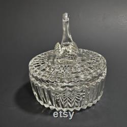 Jeanette Glass Clear Glass Swan Vanity Powder Box Trinket Box Lipstick Holder