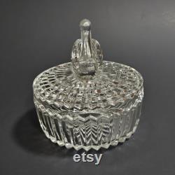 Jeanette Glass Clear Glass Swan Vanity Powder Box Trinket Box Lipstick Holder