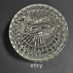 Jeanette Glass Clear Glass Swan Vanity Powder Box Trinket Box Lipstick Holder
