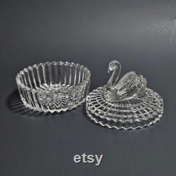 Jeanette Glass Clear Glass Swan Vanity Powder Box Trinket Box Lipstick Holder