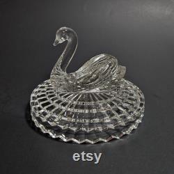 Jeanette Glass Clear Glass Swan Vanity Powder Box Trinket Box Lipstick Holder