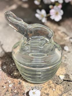 Jeanette Glass Clear Lidded Powder Jar Trinket Jar Elephant