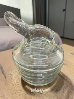 Jeanette Glass Clear Lidded Powder Jar Trinket Jar Elephant