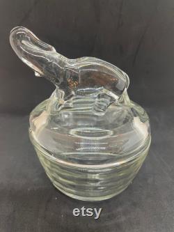 Jeanette Glass Clear Lidded Powder Jar Trinket Jar Elephant