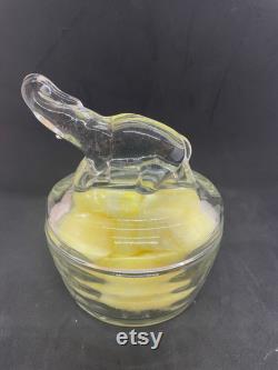 Jeanette Glass Clear Lidded Powder Jar Trinket Jar Elephant