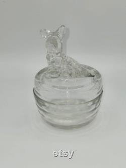 Jeanette Glass Vintage Clear Glass Scottie Dog Round Powder Puff Dish with Lid
