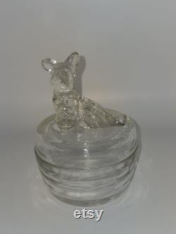 Jeanette Glass Vintage Clear Glass Scottie Dog Round Powder Puff Dish with Lid