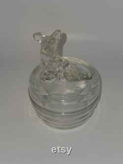 Jeanette Glass Vintage Clear Glass Scottie Dog Round Powder Puff Dish with Lid