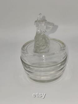 Jeanette Glass Vintage Clear Glass Scottie Dog Round Powder Puff Dish with Lid