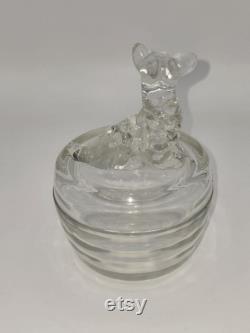 Jeanette Glass Vintage Clear Glass Scottie Dog Round Powder Puff Dish with Lid