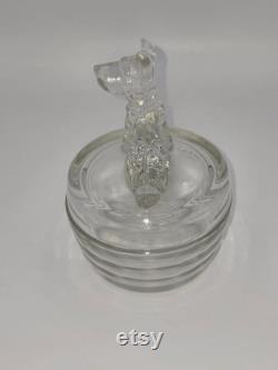 Jeanette Glass Vintage Clear Glass Scottie Dog Round Powder Puff Dish with Lid