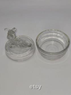 Jeanette Glass Vintage Clear Glass Scottie Dog Round Powder Puff Dish with Lid