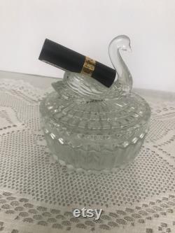 Jeannette Glass Company Clear Swan Box Lipstick Holder, Powder Dish, Vintage, Trinket Dish