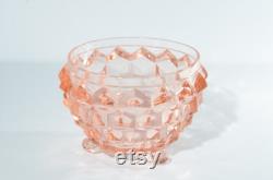 Jeannette Glass Pink Depression Glass Cube Cubist Powder Jar 3 legs Vintage htf Pink depression footed diamond