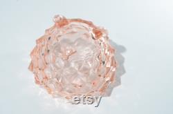 Jeannette Glass Pink Depression Glass Cube Cubist Powder Jar 3 legs Vintage htf Pink depression footed diamond