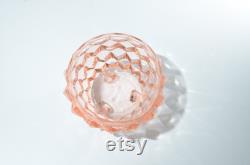 Jeannette Glass Pink Depression Glass Cube Cubist Powder Jar 3 legs Vintage htf Pink depression footed diamond