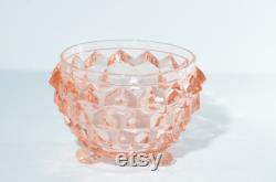 Jeannette Glass Pink Depression Glass Cube Cubist Powder Jar 3 legs Vintage htf Pink depression footed diamond