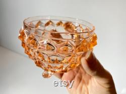 Jeannette Glass Pink Depression Glass Cube Cubist Powder Jar 3 legs Vintage htf Pink depression footed diamond