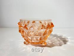 Jeannette Glass Pink Depression Glass Cube Cubist Powder Jar 3 legs Vintage htf Pink depression footed diamond