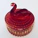 Jeannette Glass Vanity Powder Trinket Box Swan on Top Lipstick Holder Red Amberina