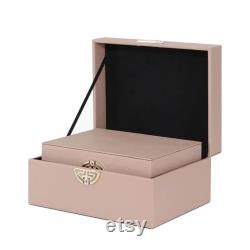 Jewellery Storage Boxes Rose Pink And Gold Faux Leather Set of 2