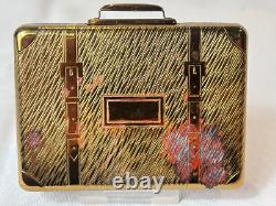 KIGU Bon Voyage Compact Gold Tone Suitcase Vtg Mirrored Powder Box Puff & Screen