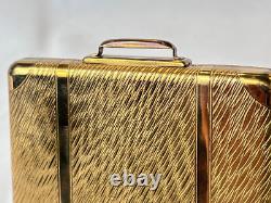 KIGU Bon Voyage Compact Gold Tone Suitcase Vtg Mirrored Powder Box Puff & Screen