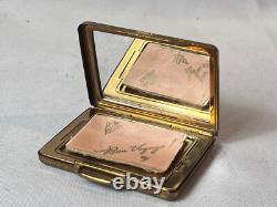 KIGU Bon Voyage Compact Gold Tone Suitcase Vtg Mirrored Powder Box Puff & Screen