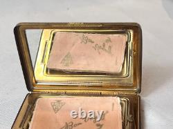 KIGU Bon Voyage Compact Gold Tone Suitcase Vtg Mirrored Powder Box Puff & Screen