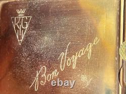 KIGU Bon Voyage Compact Gold Tone Suitcase Vtg Mirrored Powder Box Puff & Screen
