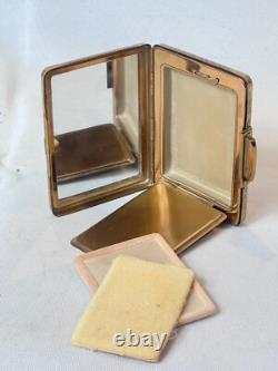 KIGU Bon Voyage Compact Gold Tone Suitcase Vtg Mirrored Powder Box Puff & Screen