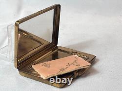 KIGU Bon Voyage Compact Gold Tone Suitcase Vtg Mirrored Powder Box Puff & Screen