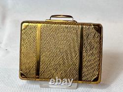 KIGU Bon Voyage Compact Gold Tone Suitcase Vtg Mirrored Powder Box Puff & Screen