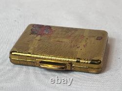 KIGU Bon Voyage Compact Gold Tone Suitcase Vtg Mirrored Powder Box Puff & Screen