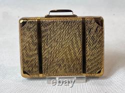 KIGU Bon Voyage Compact Gold Tone Suitcase Vtg Mirrored Powder Box Puff & Screen