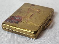 KIGU Bon Voyage Compact Gold Tone Suitcase Vtg Mirrored Powder Box Puff & Screen