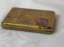 KIGU Bon Voyage Compact Gold Tone Suitcase Vtg Mirrored Powder Box Puff & Screen