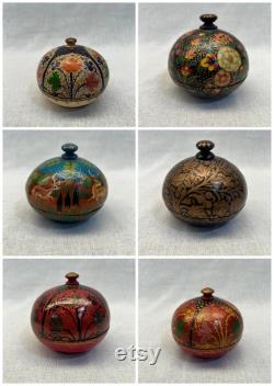 Kashmiri Hand Painted Powder Box Hand painted round box paper mache box