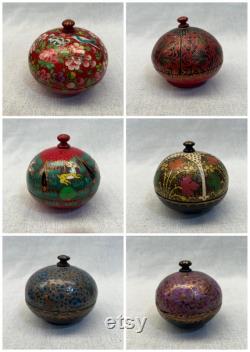 Kashmiri Hand Painted Powder Box Hand painted round box paper mache box