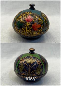 Kashmiri Hand Painted Powder Box Hand painted round box paper mache box