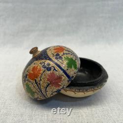 Kashmiri Hand Painted Powder Box Hand painted round box paper mache box