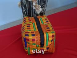 Kente, Large Makeup Travel Bag, Cosmetic Bag, Red, Bag, Makeup Bag, Box Bag, Vanity Bag, Make Up Organizer, Toiletry Bag, Travel Case, Bag